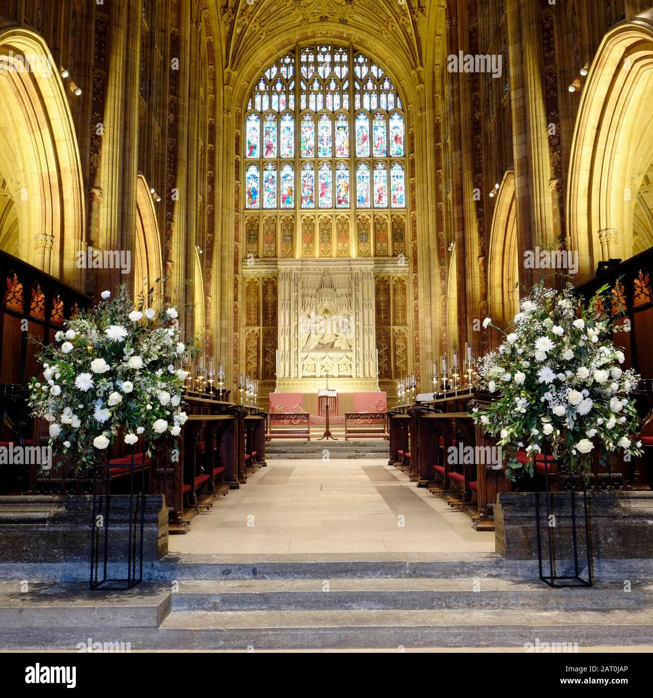 Interior of Sherborne Abbey from the nave Stock Photo
