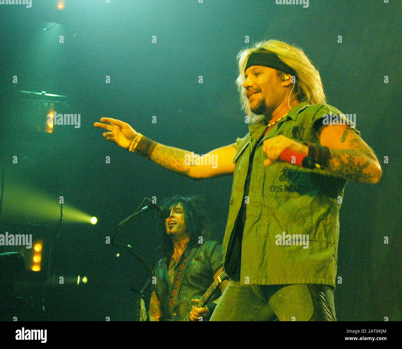 FEBRUARY 20: Nikki Sixx and Vince Neil of Motley Crue perform at the Bi ...