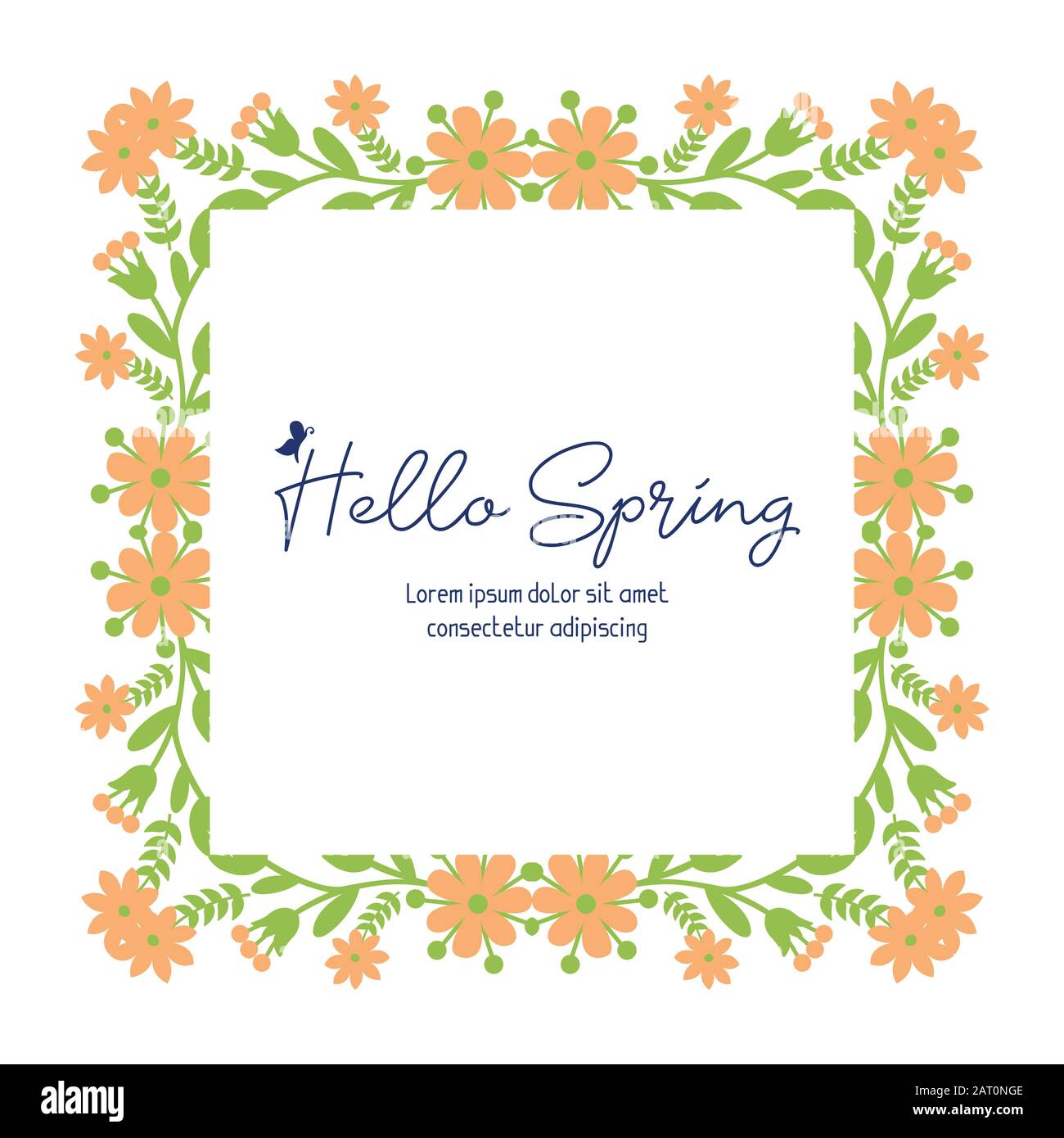 hello spring greeting Modern card design, with elegant leaf and wreath ...