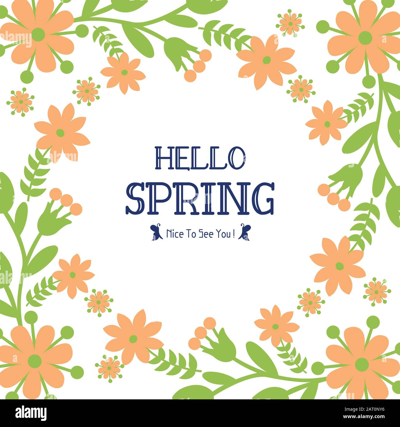hello spring greeting Modern card design, with elegant leaf and wreath ...