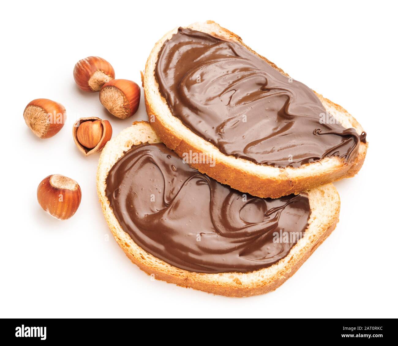 Fresh bread with chocolate paste on white background Stock Photo - Alamy