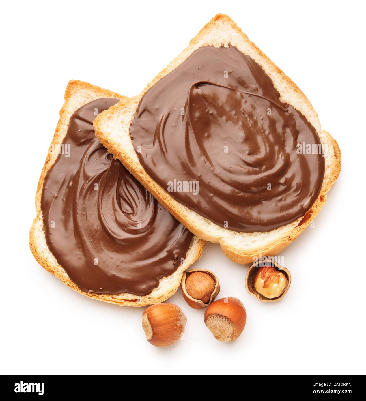 Fresh bread with chocolate paste on white background Stock Photo - Alamy