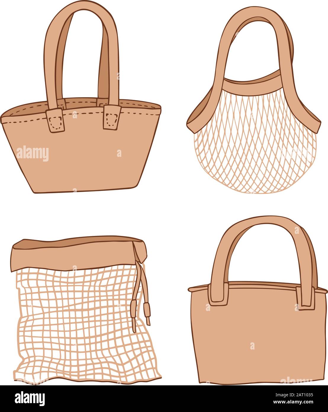 Set Of Eco Bags In Hand Draw Cartoon Style Isolated On White Background Ecology Environment Grocery Shopping Bag Collection Zero Waste Bags And Stock Vector Image Art Alamy
