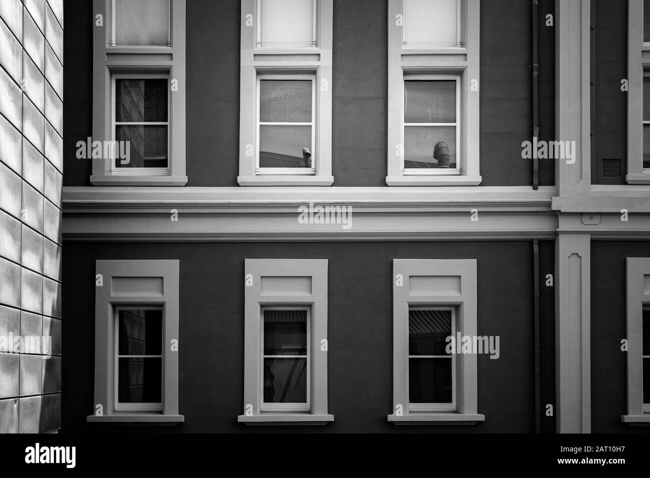 Commercial building close up; Wellington Office Building with black and