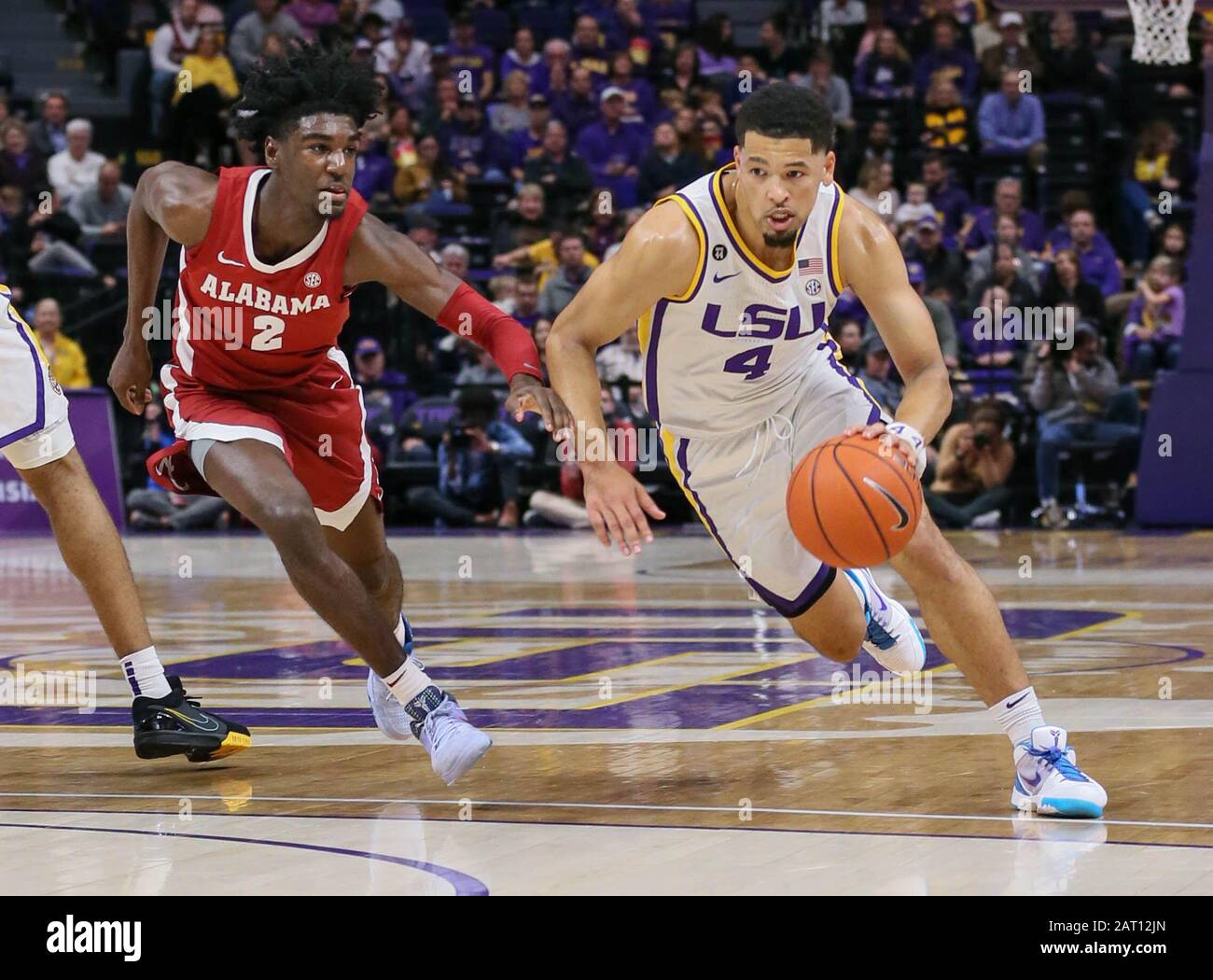 January 29, 2020: Skylar Mays (4) drives to the basket for LSU past Alabama's Kira Lewis Jr. (2) during NCAA Basketball action between the Alabama Crimson Tide and the LSU Tigers at the Pete Maravich Assembly Center in Baton Rouge, LA. Jonathan Mailhes/CSM Credit: Cal Sport Media/Alamy Live News Stock Photo