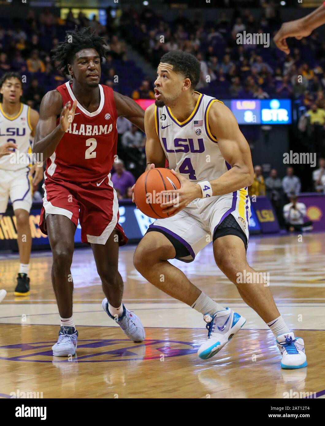 January 29, 2020: Skylar Mays (4) drives to the basket for LSU past Alabama's Kira Lewis Jr. (2) during NCAA Basketball action between the Alabama Crimson Tide and the LSU Tigers at the Pete Maravich Assembly Center in Baton Rouge, LA. Jonathan Mailhes/CSM Credit: Cal Sport Media/Alamy Live News Stock Photo