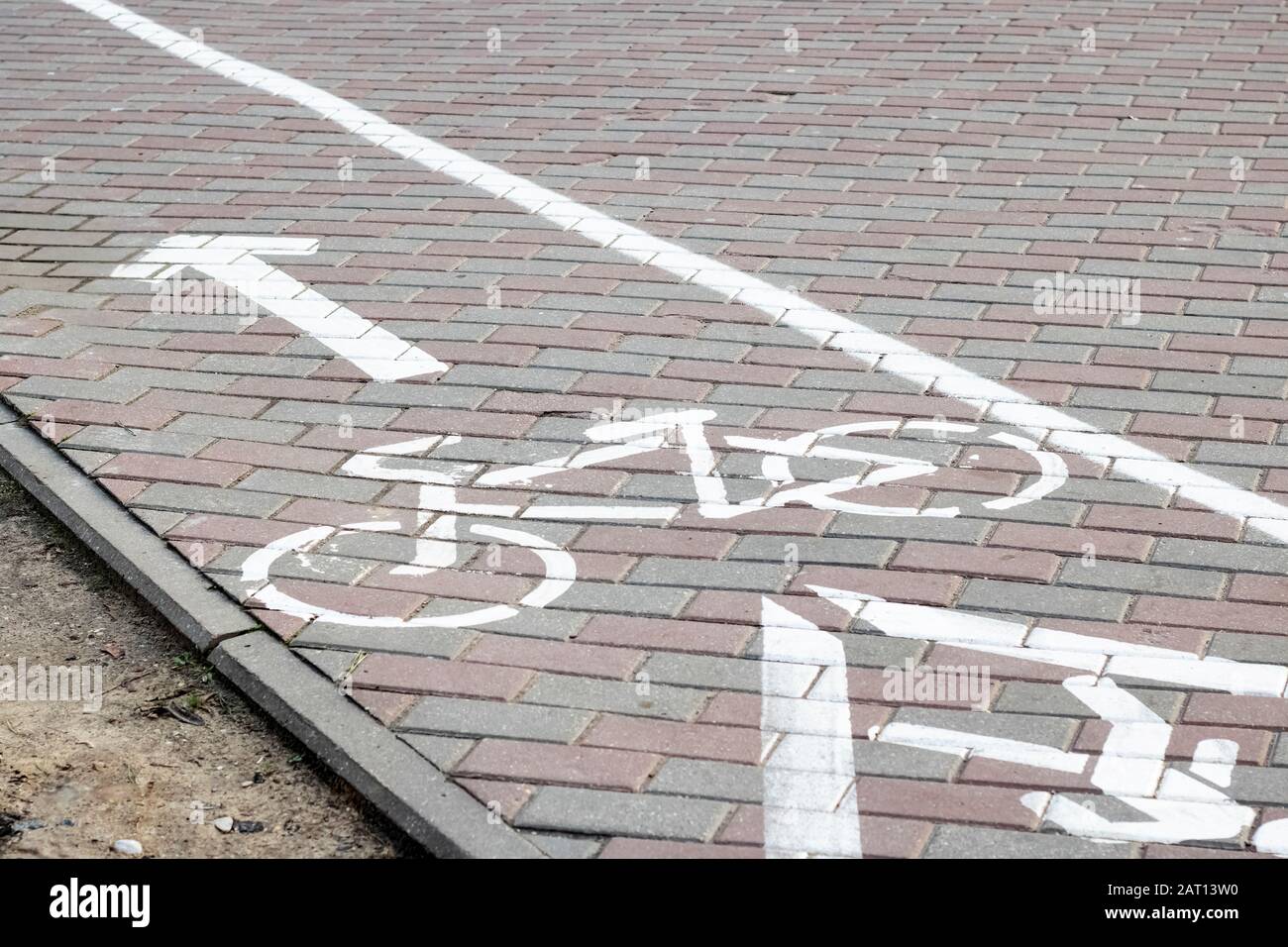 Marking a bike path on the sidewalk Stock Photo Alamy
