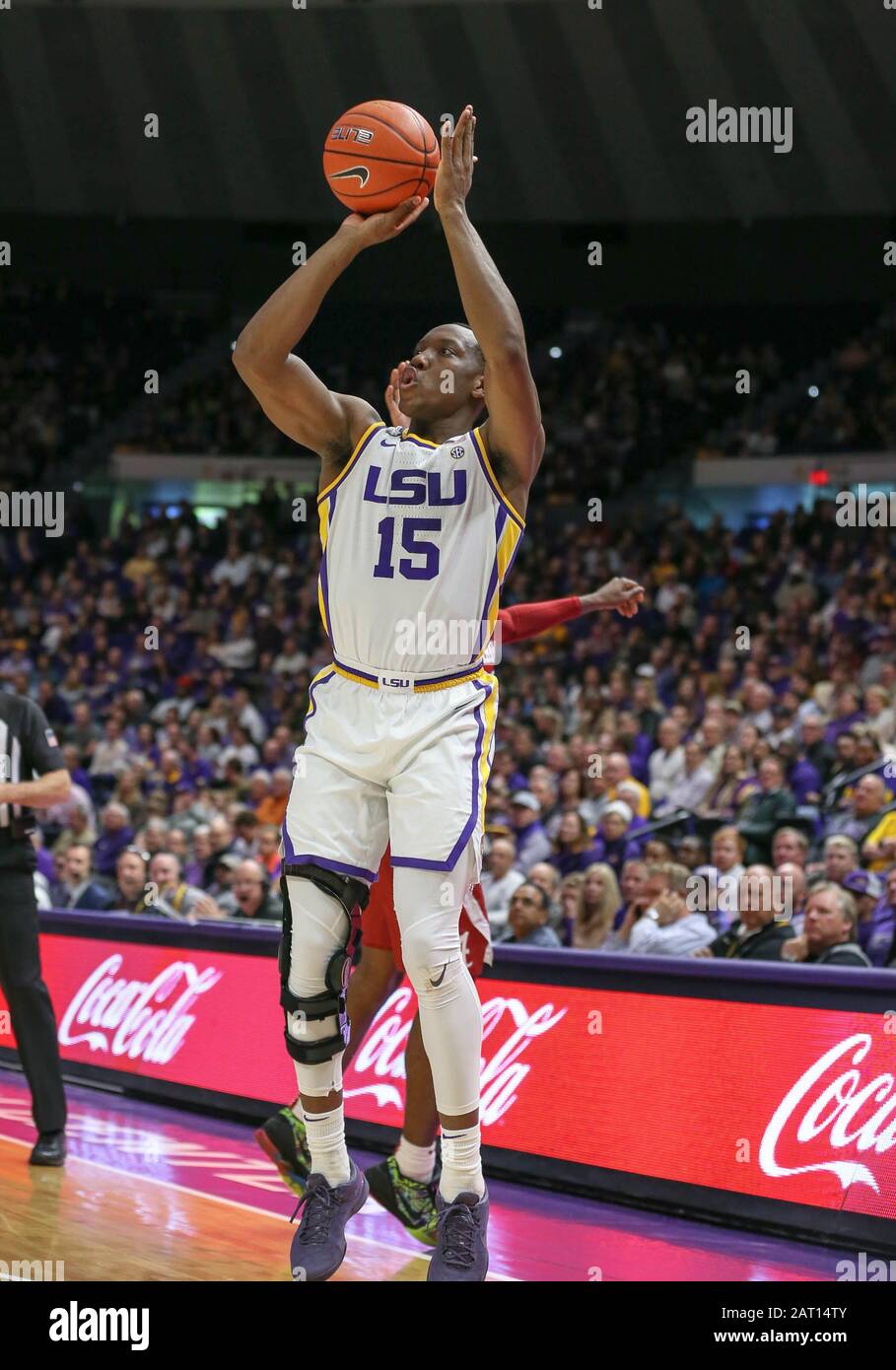 Baton Rouge, LA, USA. 29th Jan, 2020. Aundre Hyatt (15) puts up a three point shot for LSU during NCAA Basketball action between the Alabama Crimson Tide and the LSU Tigers at the Pete Maravich Assembly Center in Baton Rouge, LA. Jonathan Mailhes/CSM/Alamy Live News Stock Photo