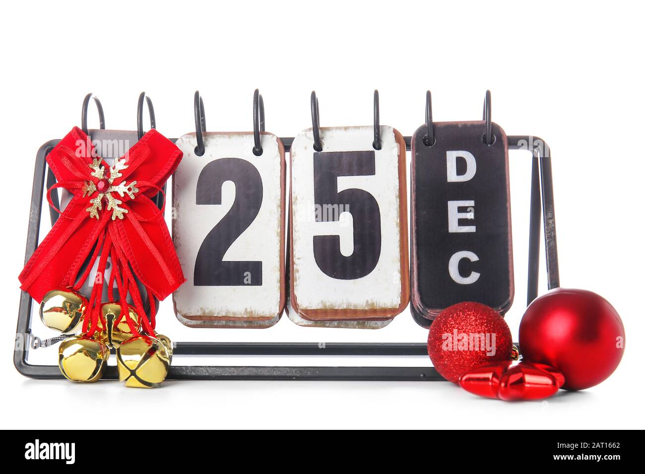 Calendar with date of Christmas on white background Stock Photo Alamy Date Of Christmas