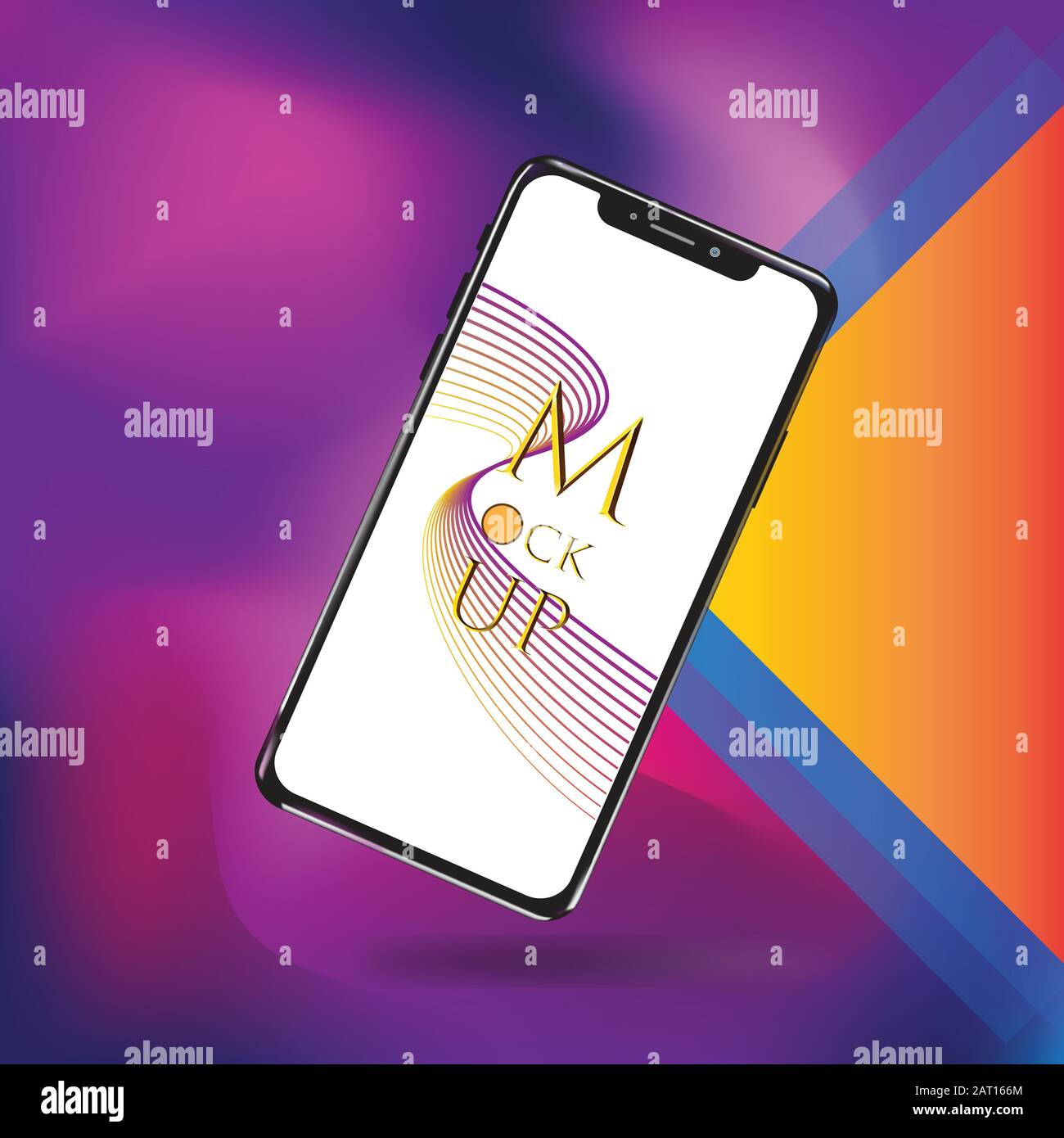 Mobile phone mockup with Purple Background template Stock Vector