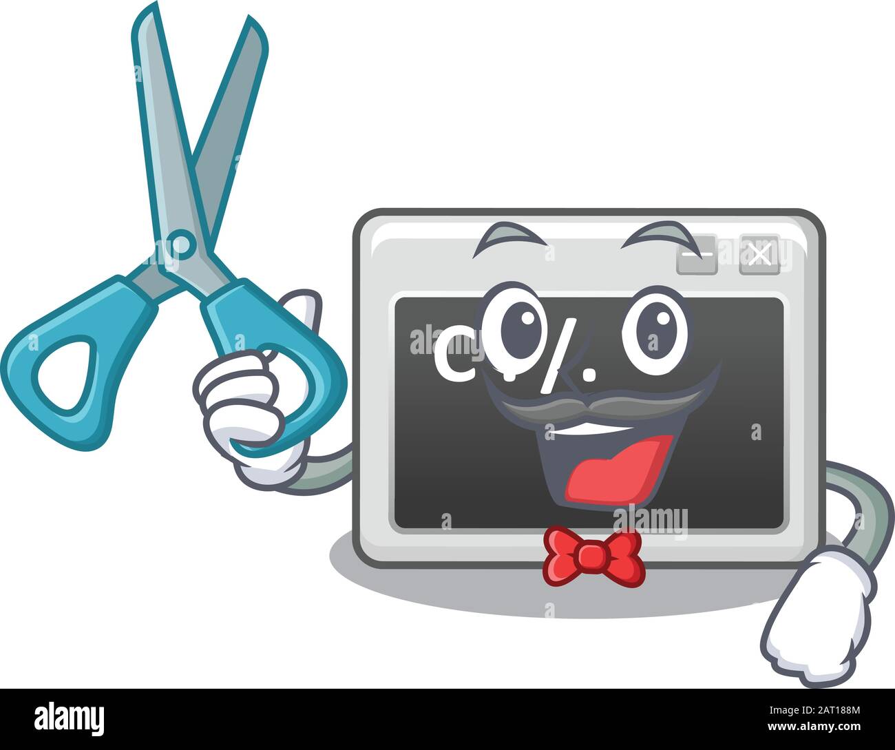 Smiley Funny Barber command window cartoon character design style Stock Vector