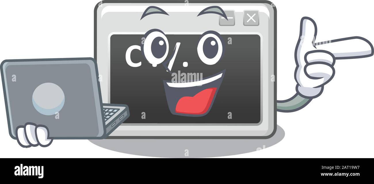 Smart character of command window working with laptop Stock Vector