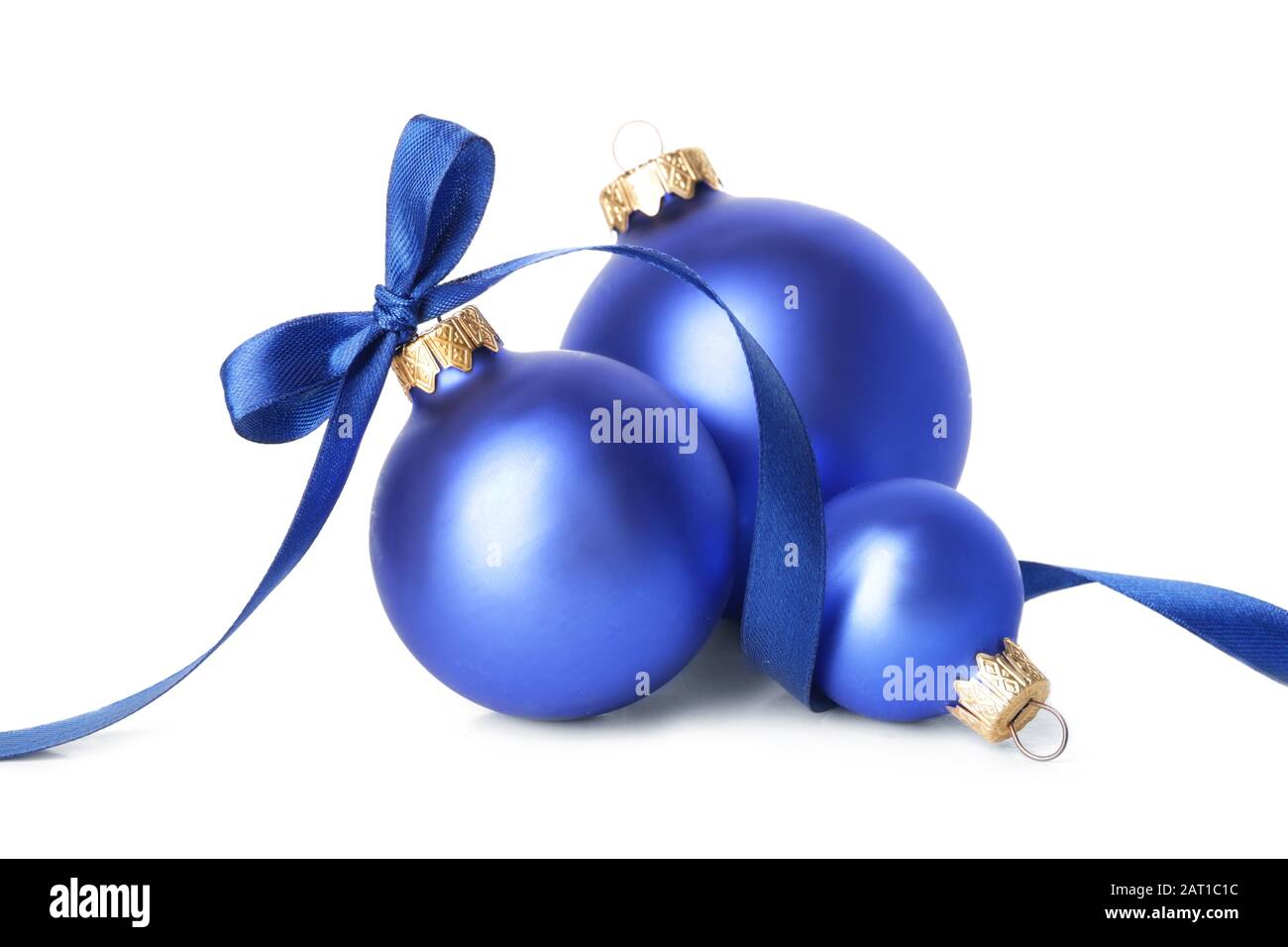 Beautiful Christmas balls with ribbon on white background Stock Photo ...