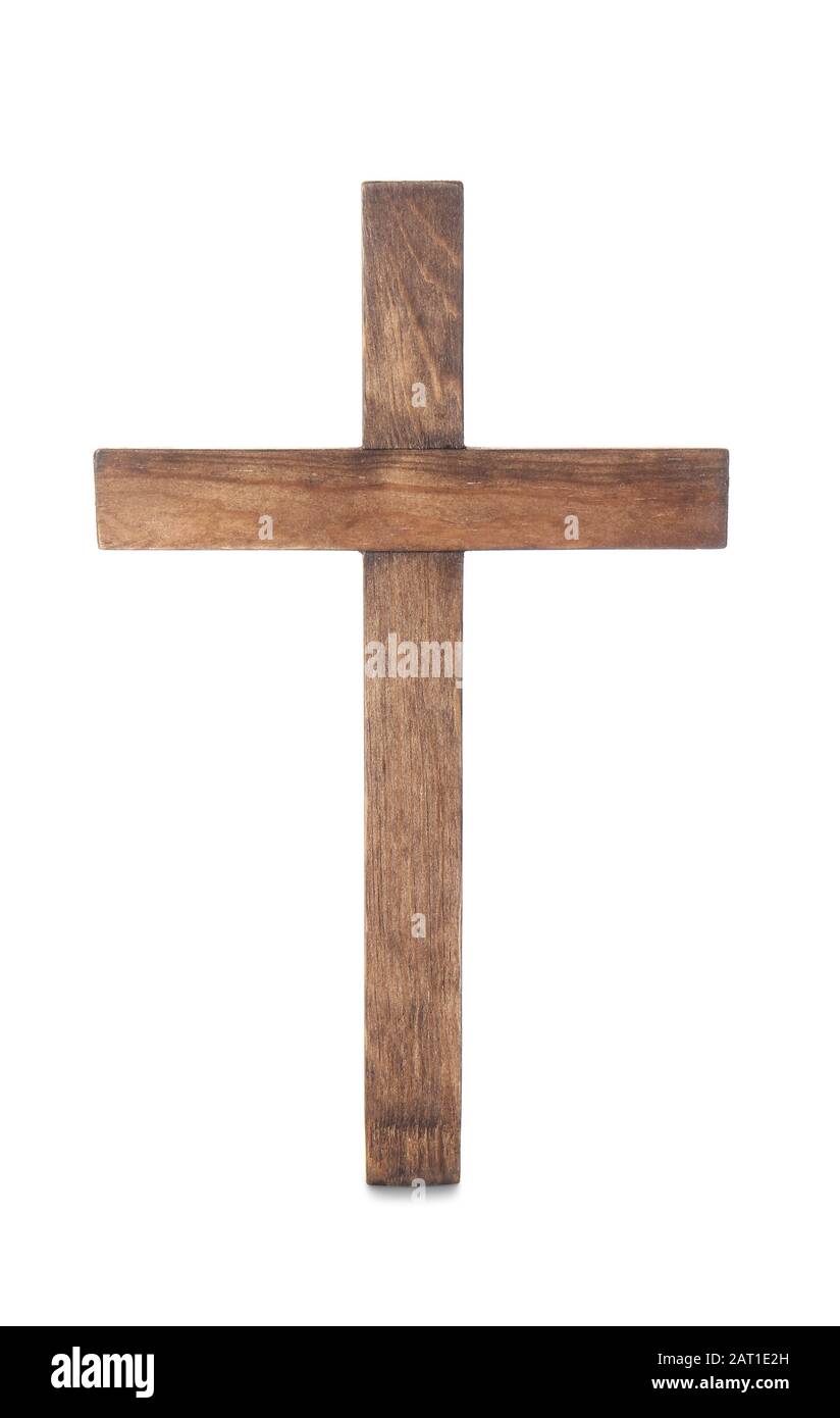 Wooden cemetery cross on white background Stock Photo - Alamy