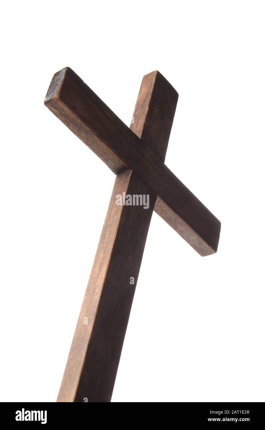 Wooden cemetery cross on white background Stock Photo - Alamy