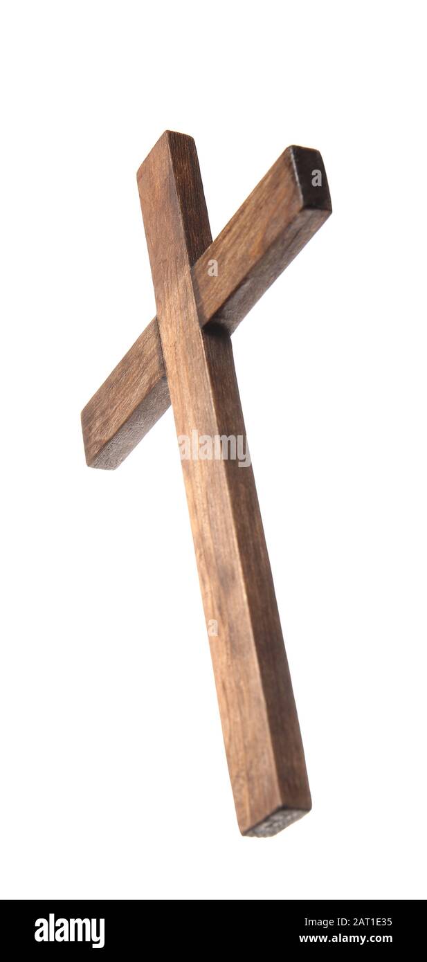 Wooden cemetery cross on white background Stock Photo - Alamy
