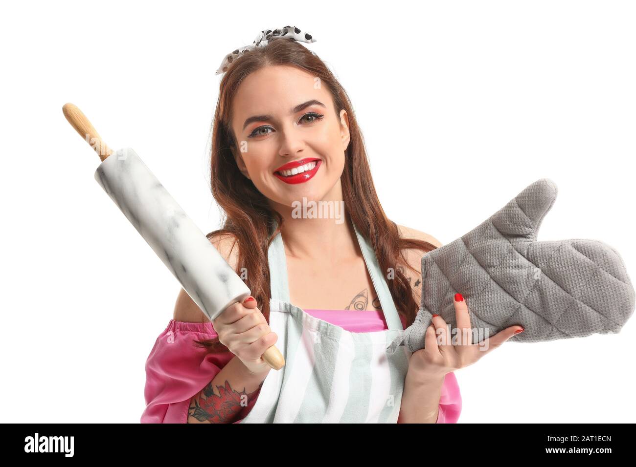 Beautiful housewife on white background Stock Photo