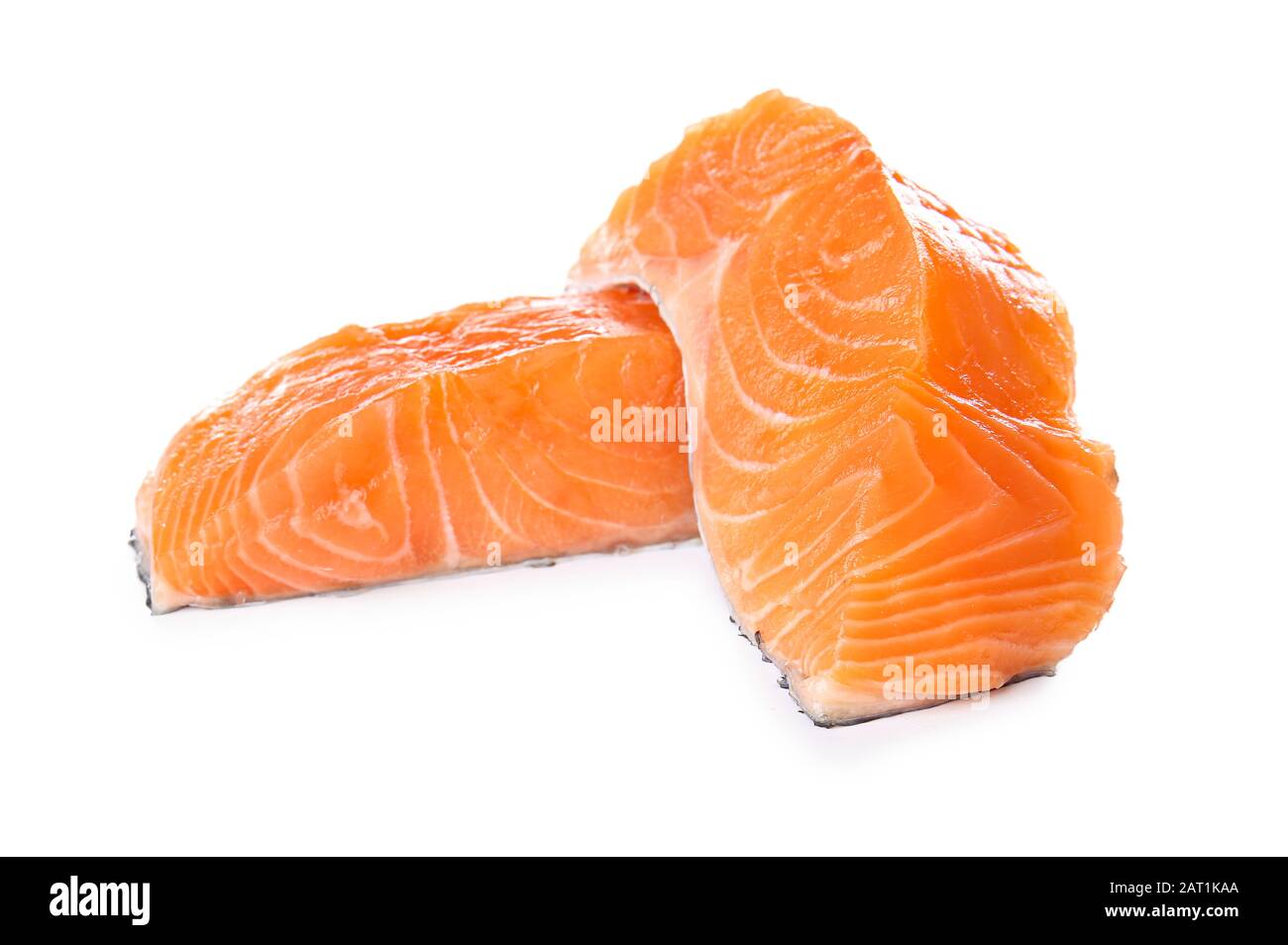 Raw salmon fillet on white background Stock Photo - Alamy