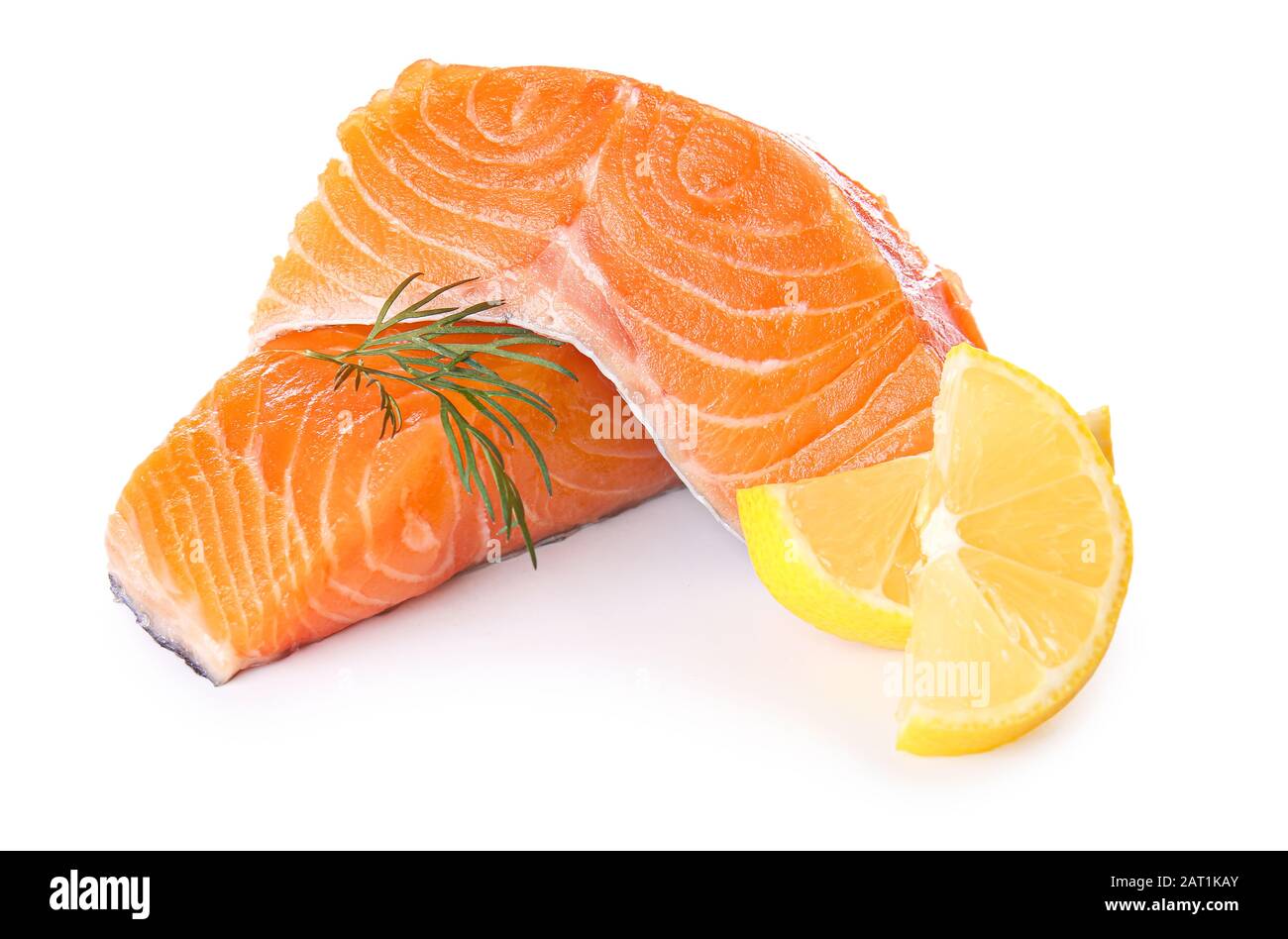 Raw salmon fillet on white background Stock Photo - Alamy