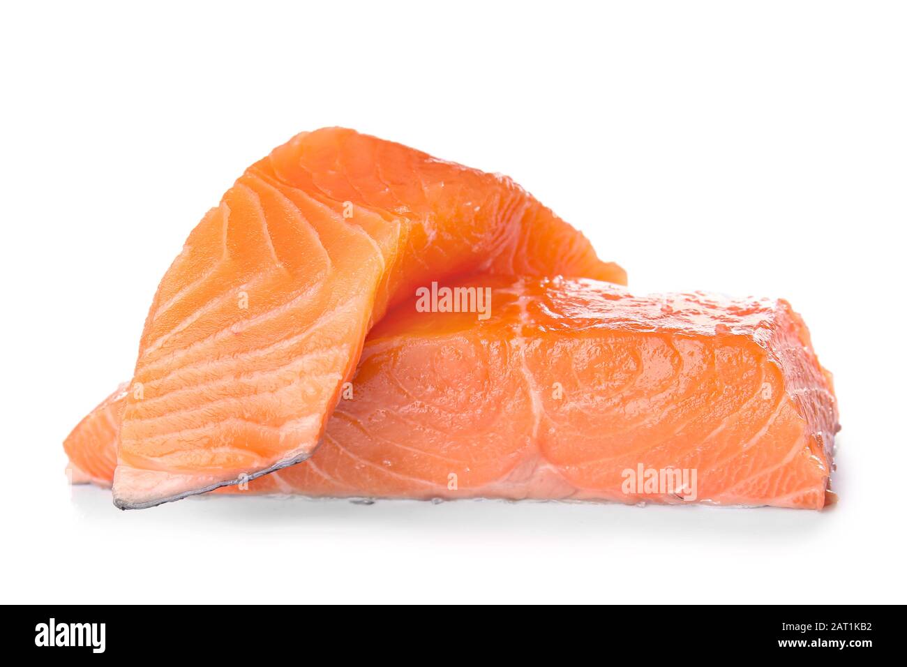 Raw salmon fillet on white background Stock Photo - Alamy