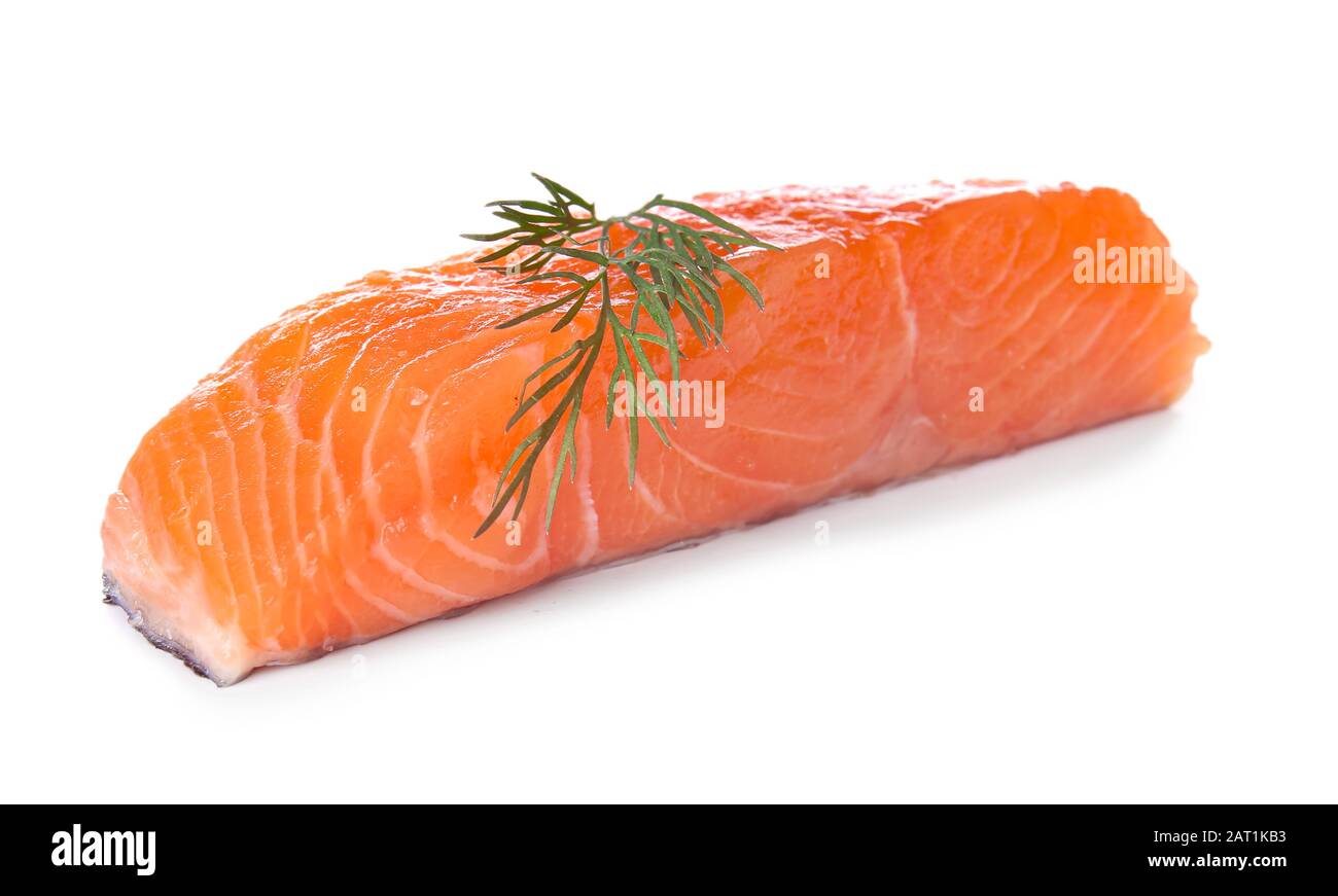 Raw salmon fillet on white background Stock Photo - Alamy