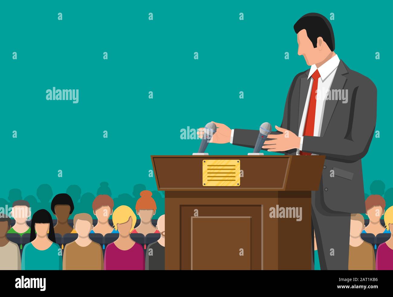 Brown wooden rostrum with microphones Stock Vector Image & Art - Alamy