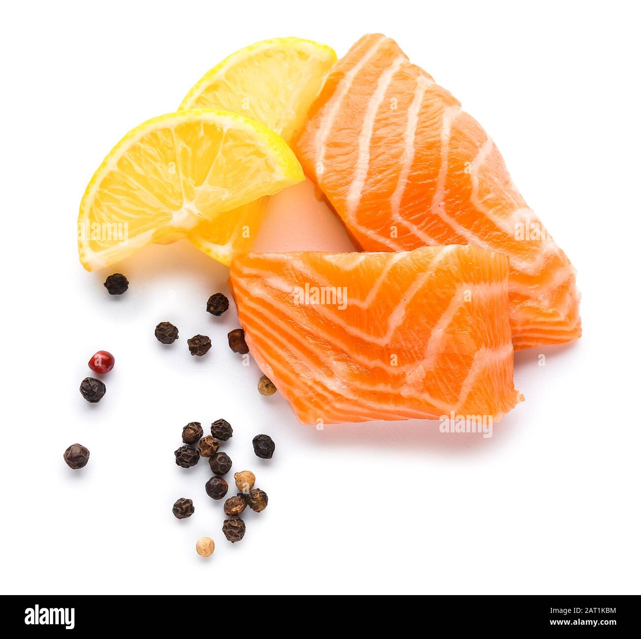 Raw salmon fillet on white background Stock Photo - Alamy