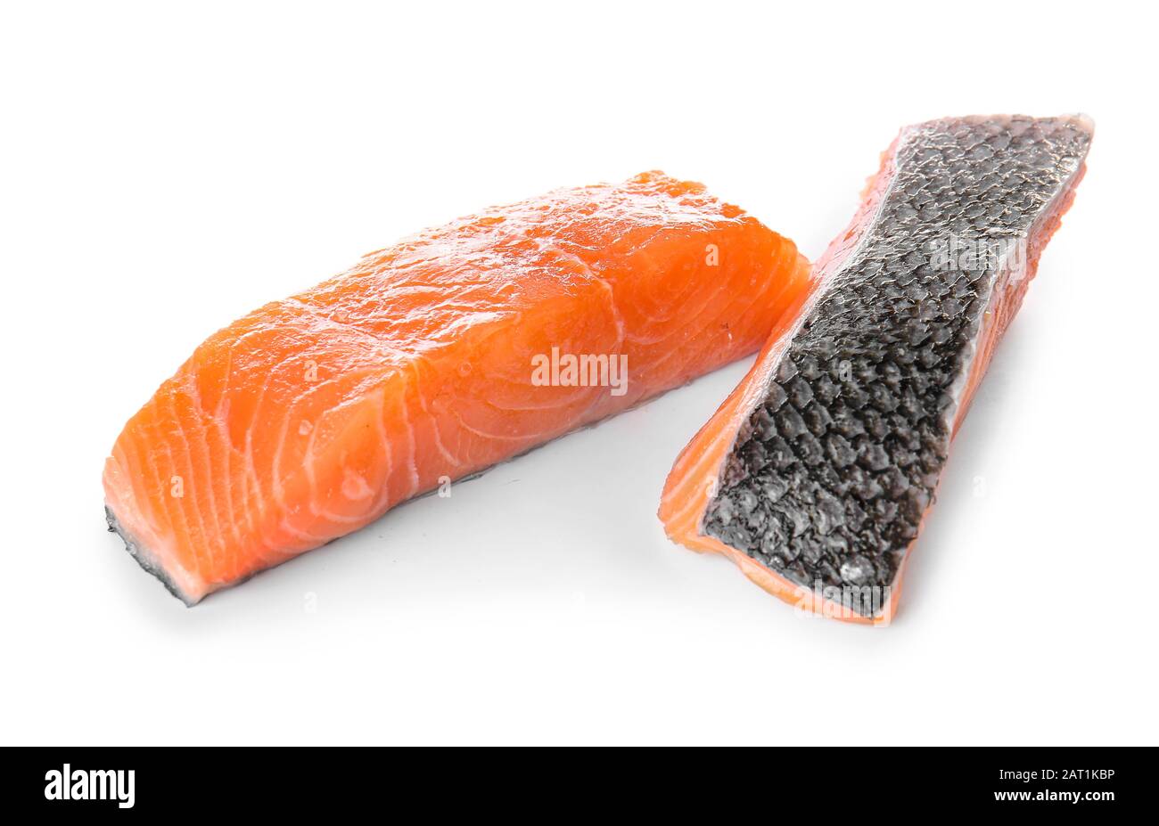 Raw salmon fillet on white background Stock Photo - Alamy