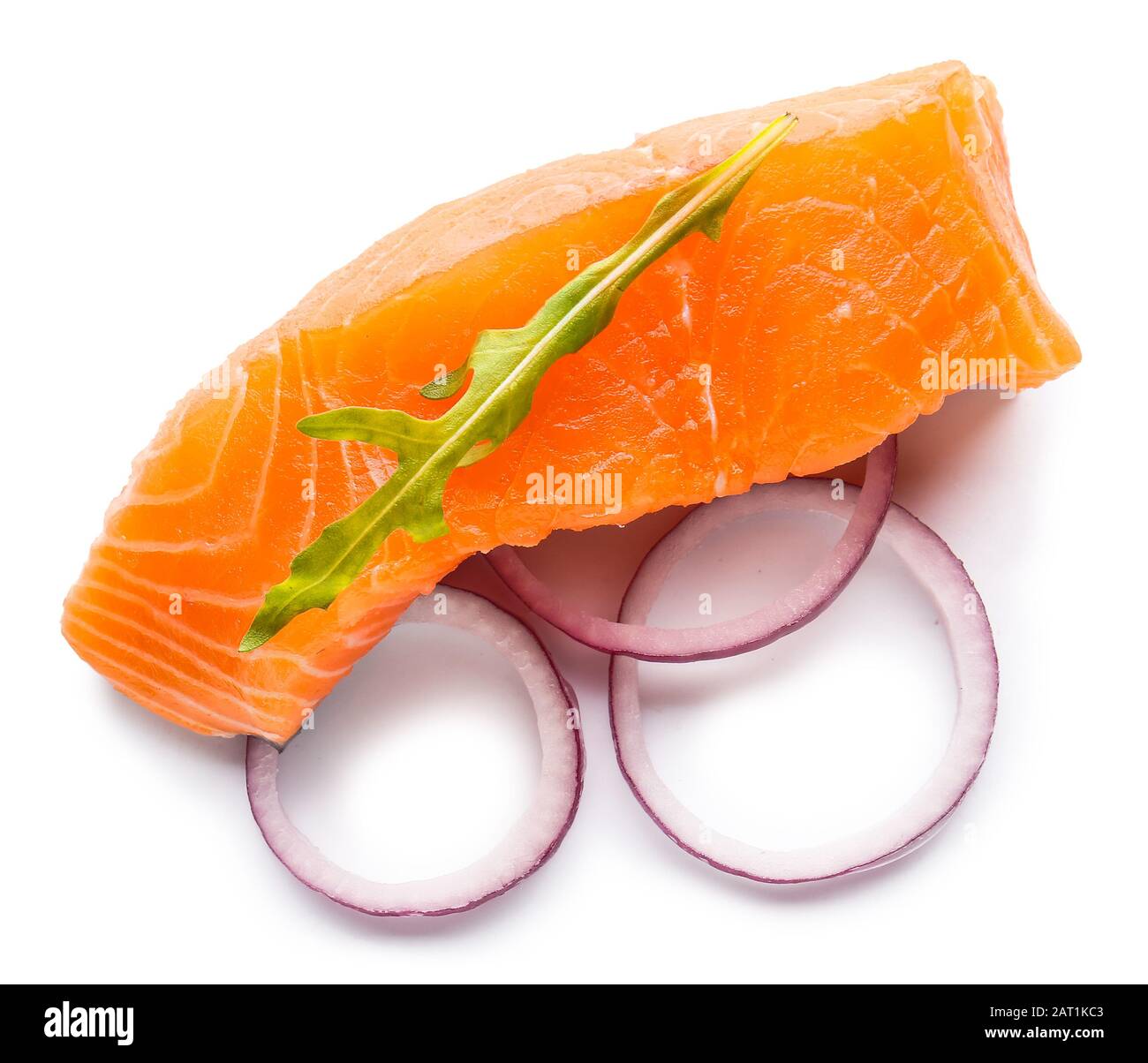 Raw salmon fillet on white background Stock Photo - Alamy