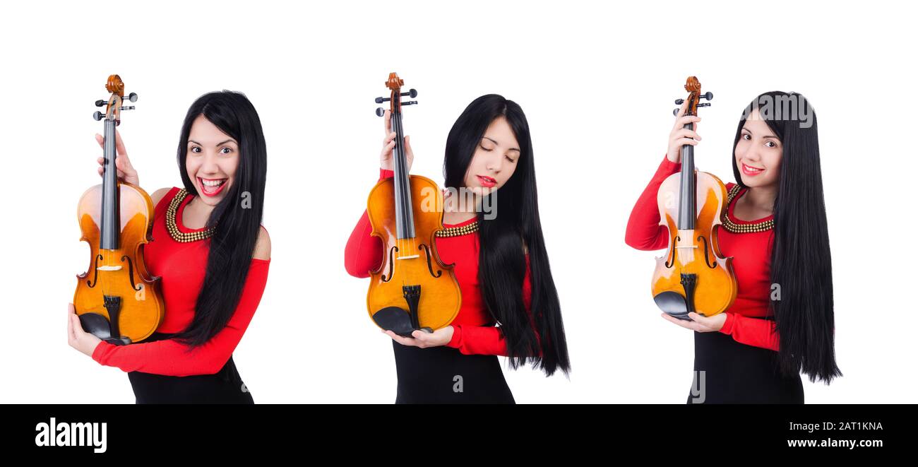 The young girl with violin on white Stock Photo - Alamy