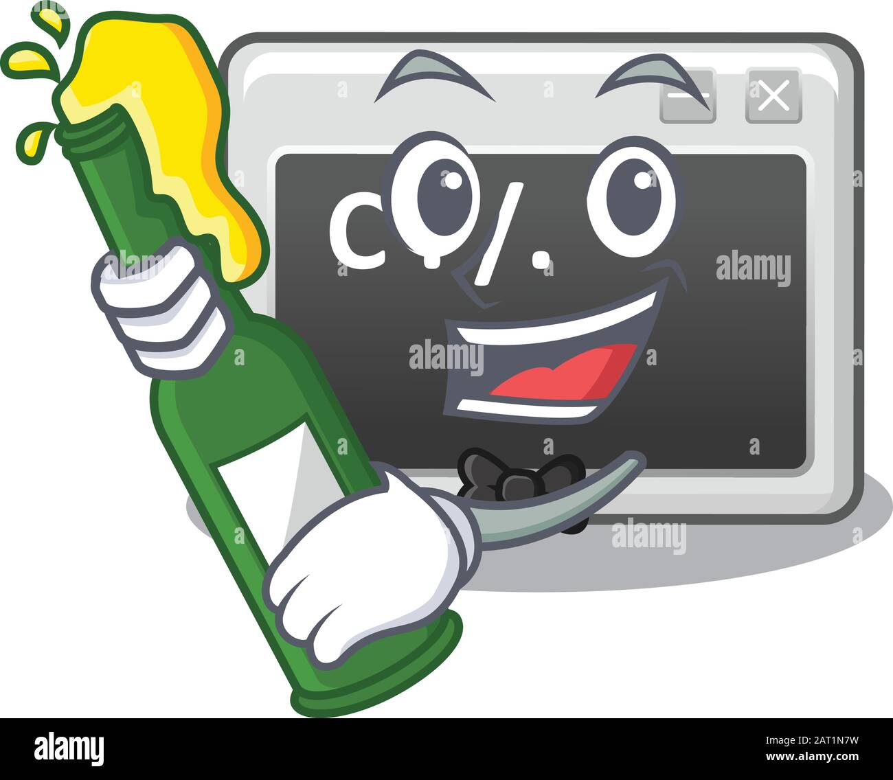mascot cartoon design of command window with bottle of beer Stock ...
