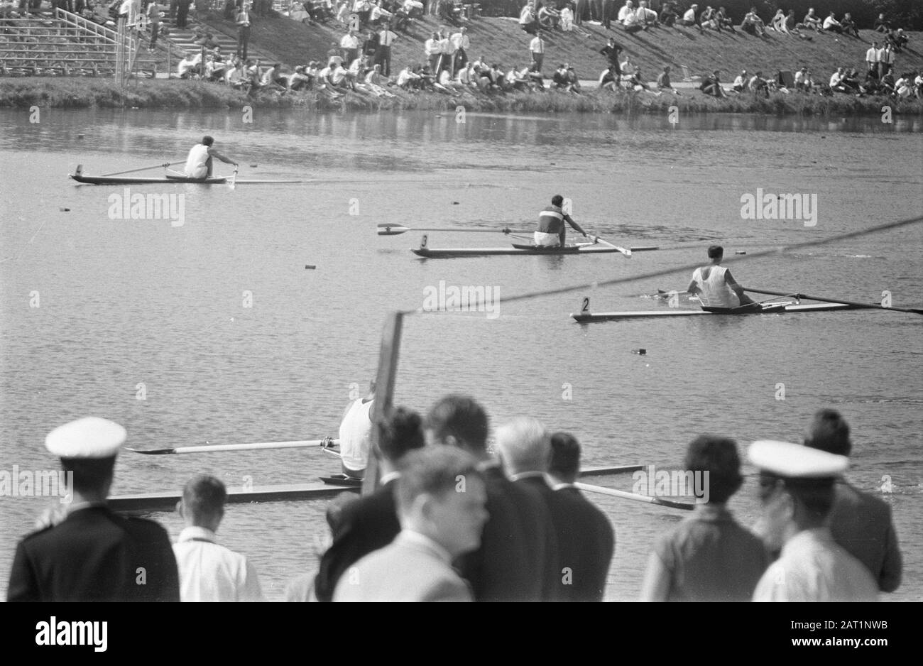 European rowing championships at the Bosbaan, finish first manche skif
