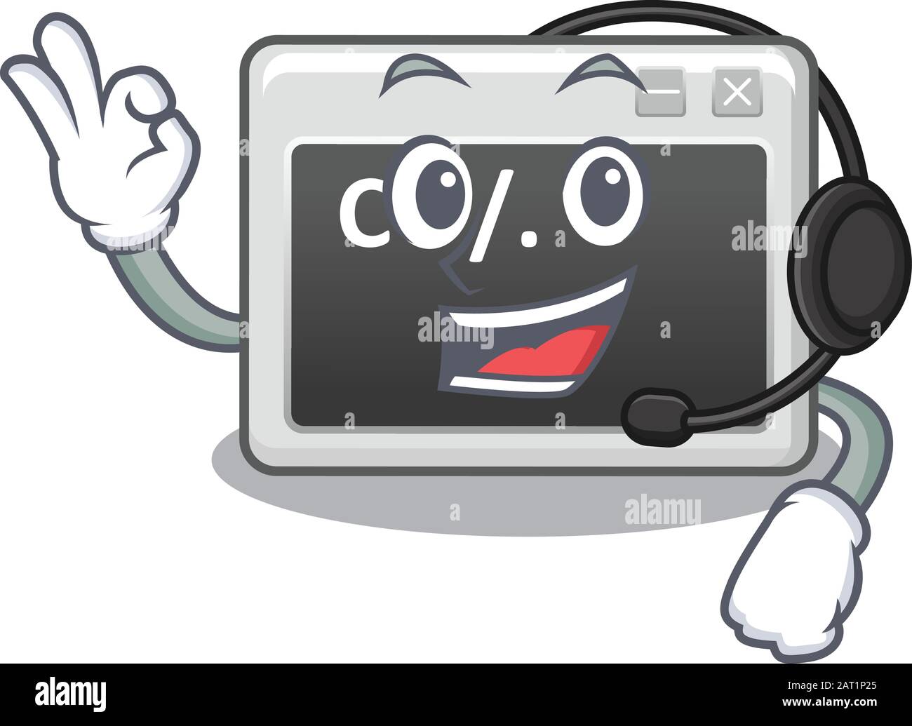 Smiley command window cartoon character design wearing headphone Stock Vector