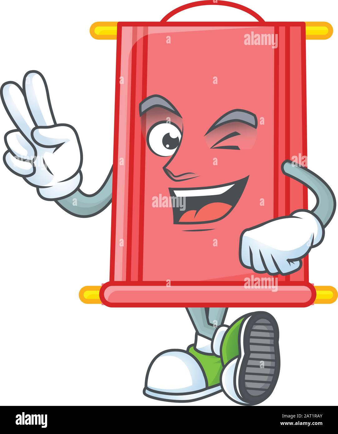 cartoon mascot design of chinese red scroll with two fingers Stock ...