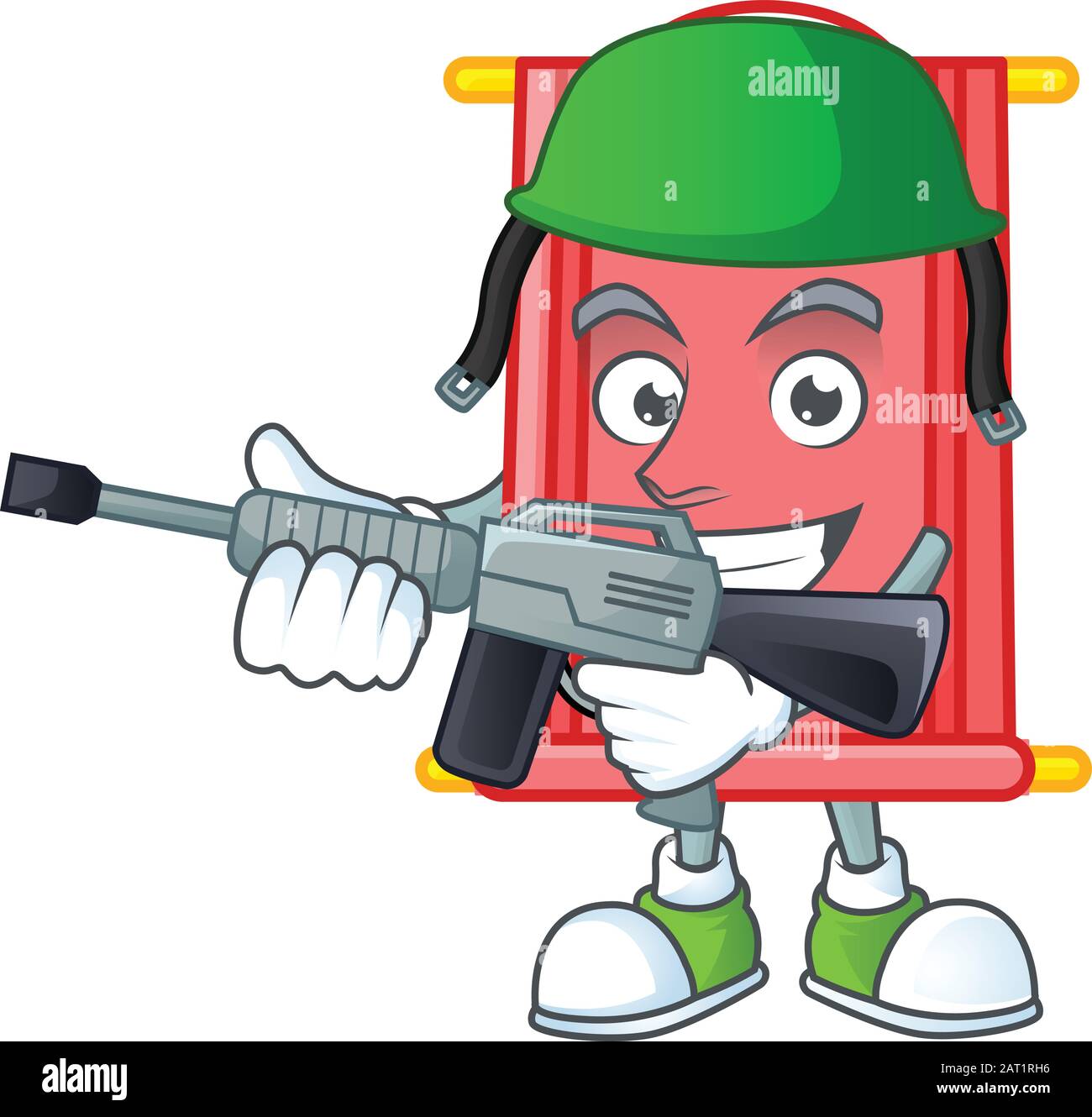 Chinese red scroll carton character in an Army uniform with machine gun