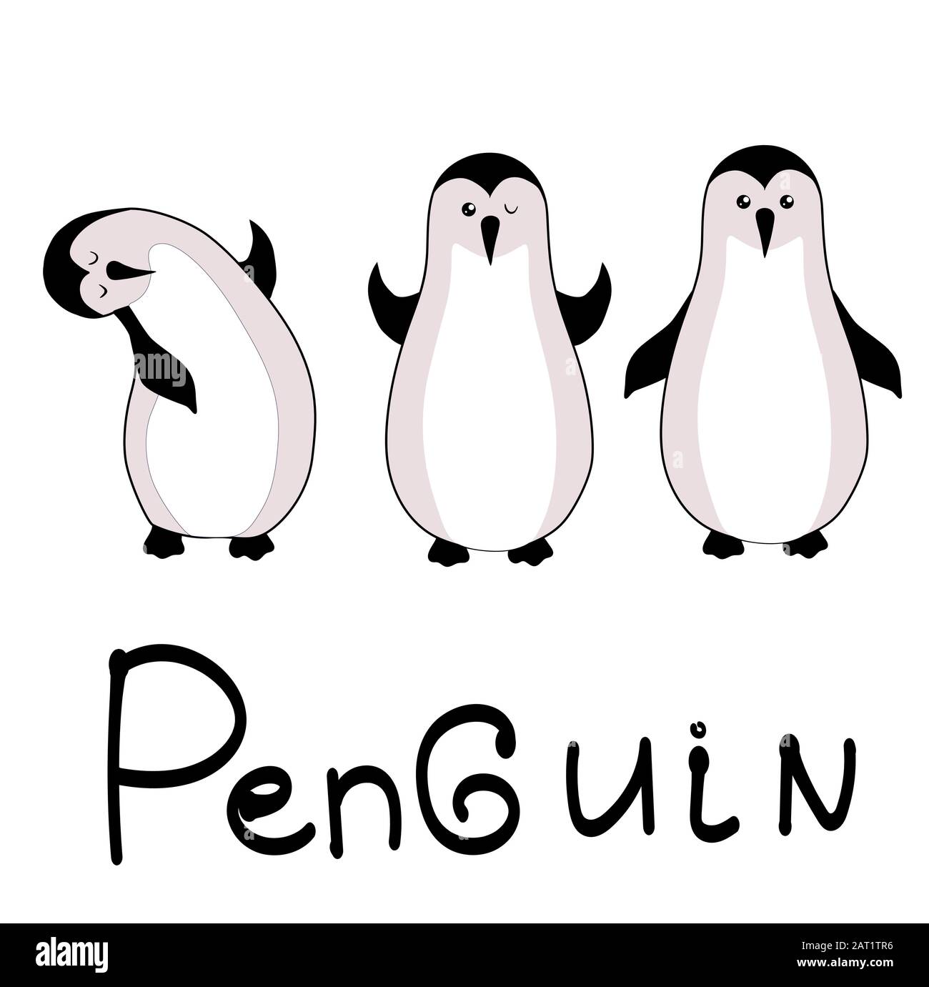 Cute hand drawn penguins set - Merry Christmas greetings Stock Vector ...