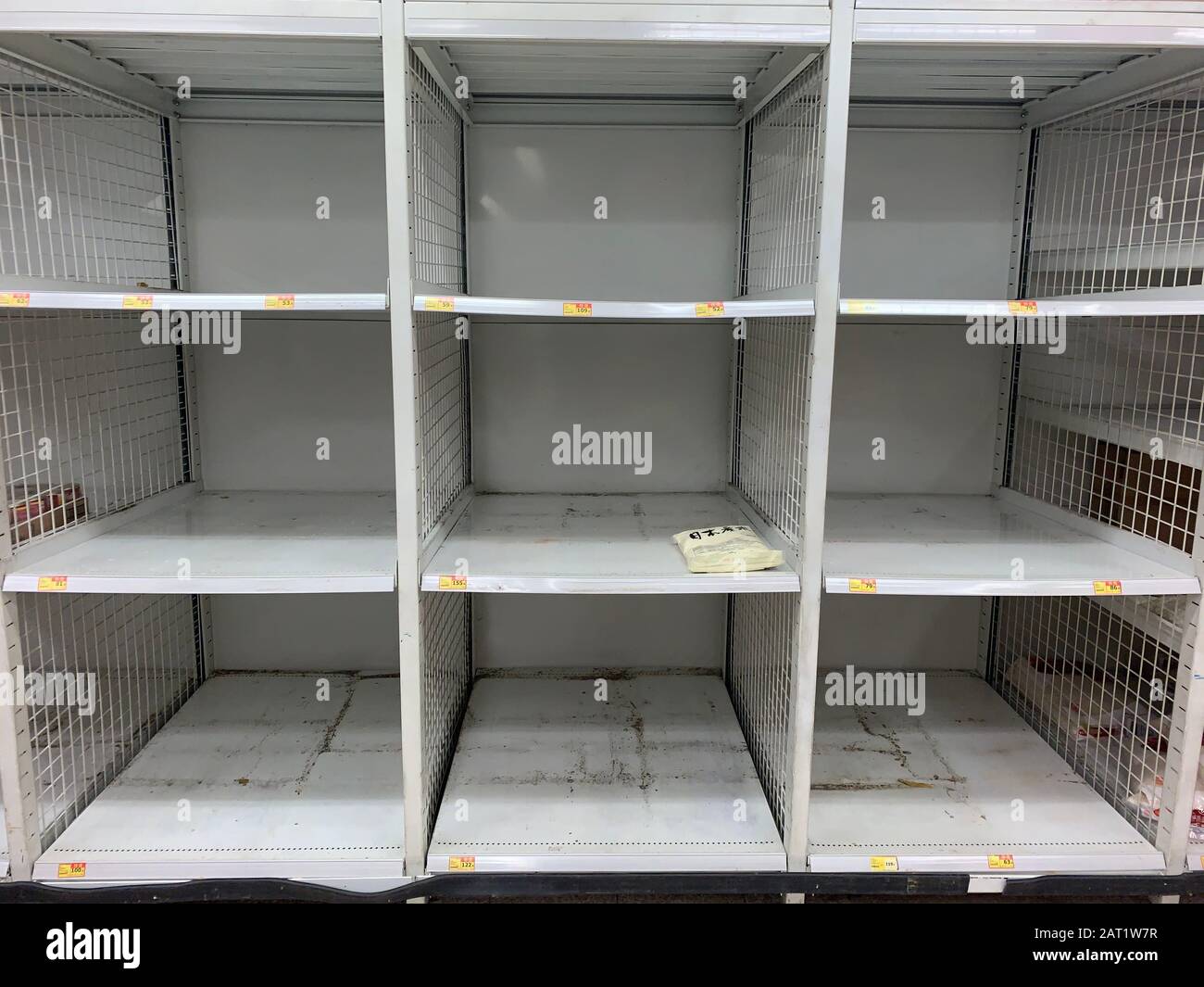 Hong Kong - 30 January 2020: the rice sold out in supermarket. after wuhan coronavirus outbreak in china, mask supply are shortage in hong kong Stock Photo