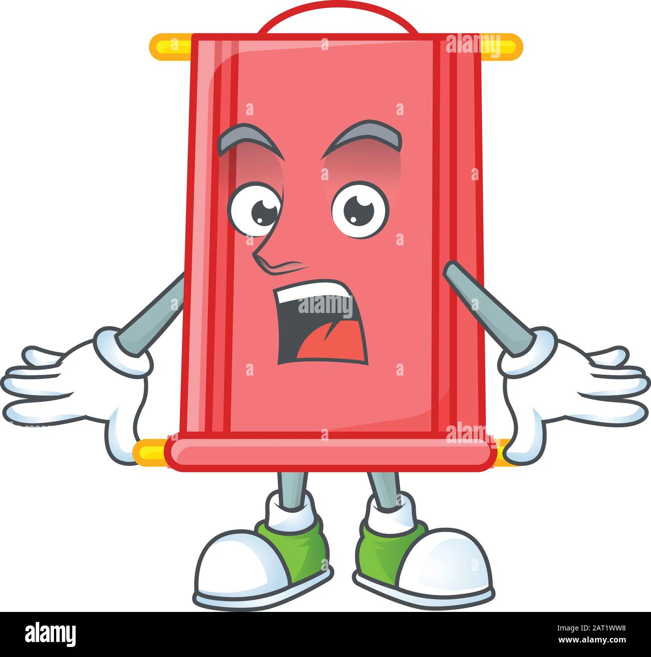 Chinese red scroll cartoon character design on a surprised gesture ...