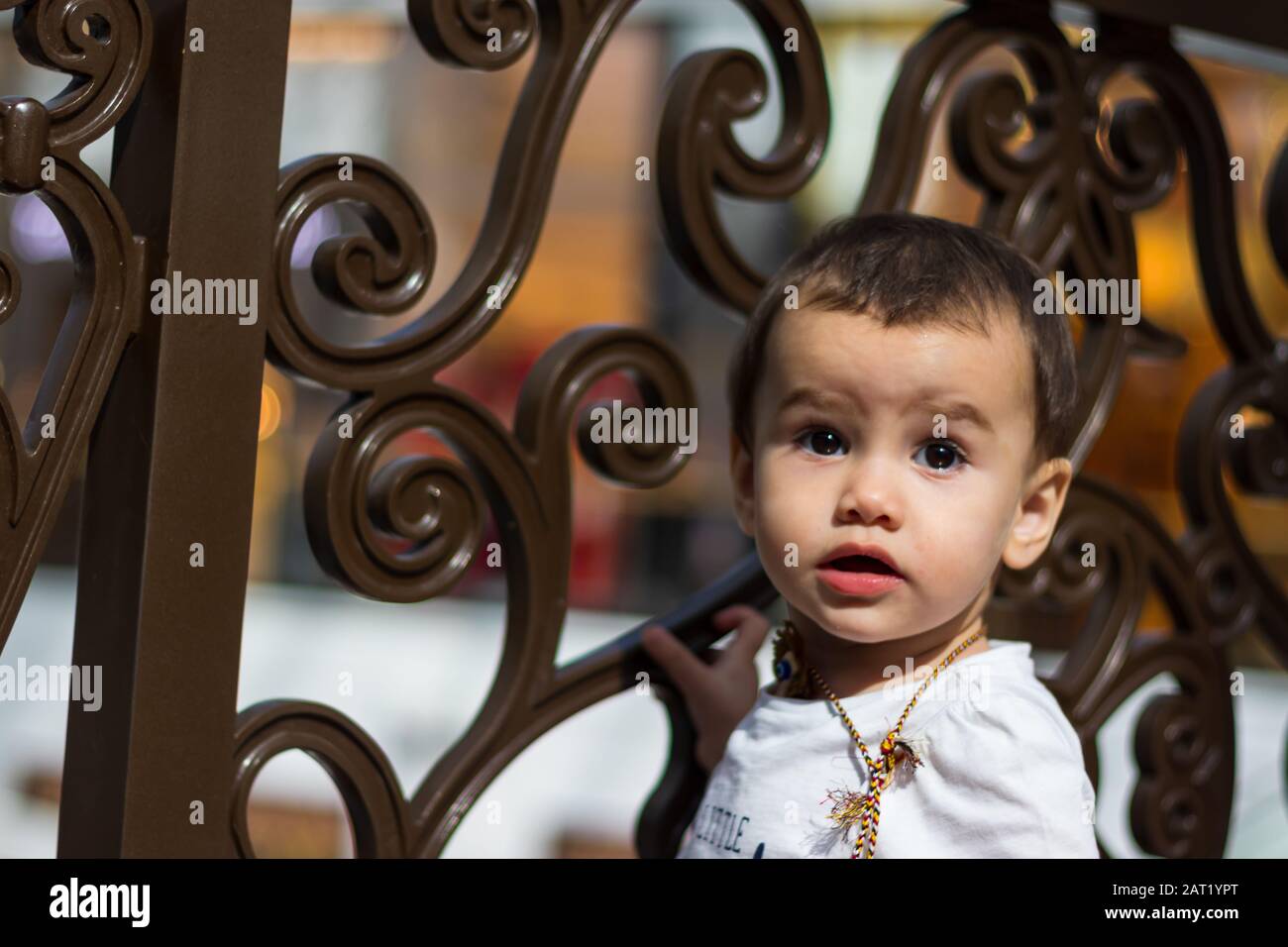 a cute little girl in a shopping mall in Dubai Stock Photo