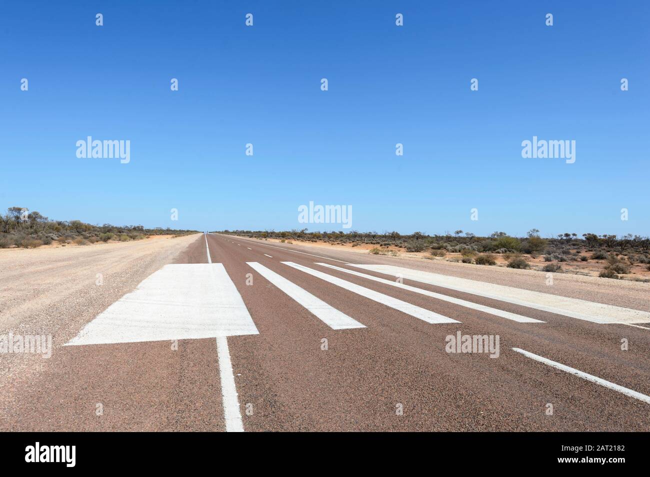 Royal Flying Doctors Service (RFDS) emergency landing strip on the Stuart Highway, South Australia, SA, Australia Stock Photo