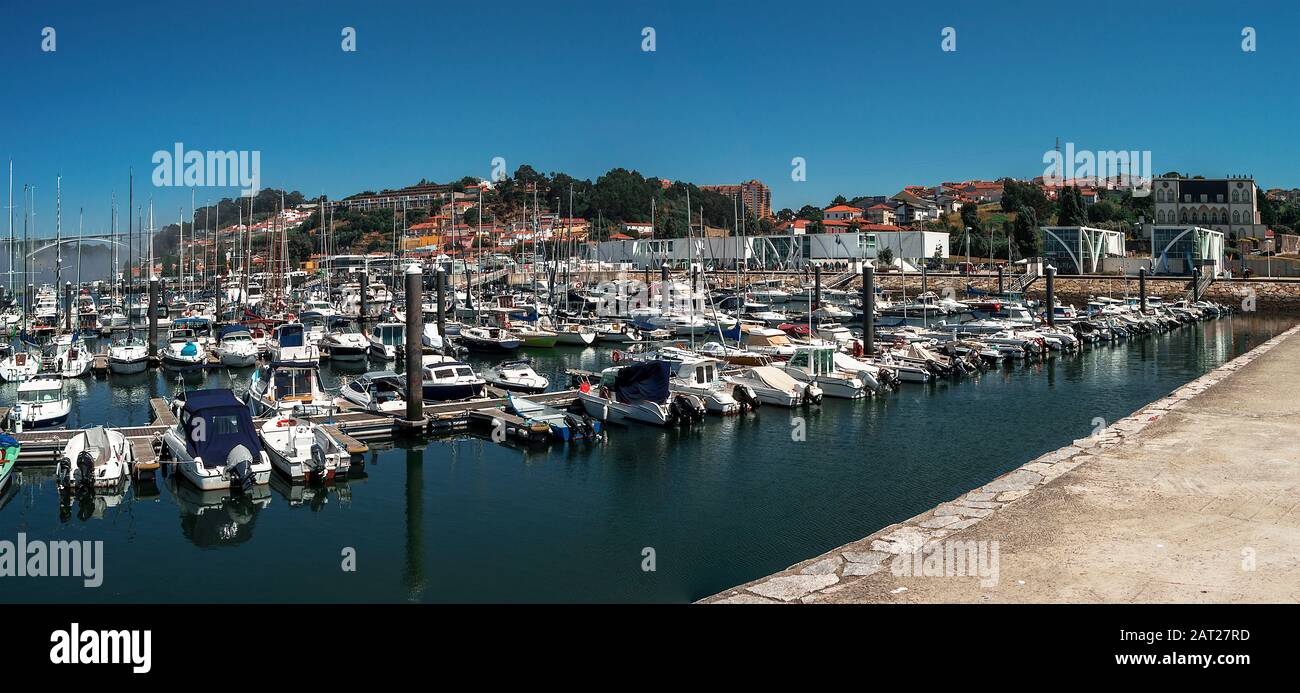 Pleasure boats parked in the marina in Afurada in the city of V. N. Gaia, Portugal. Stock Photo