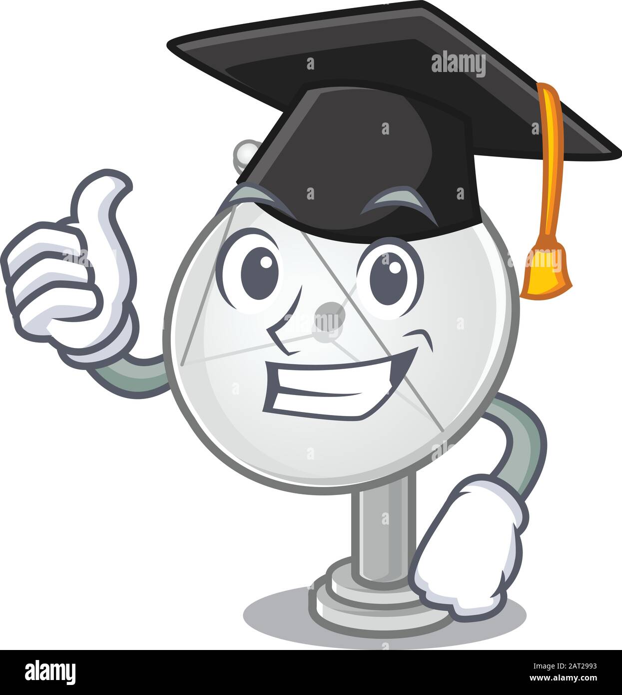 happy and proud of satellite dish wearing a black Graduation hat Stock