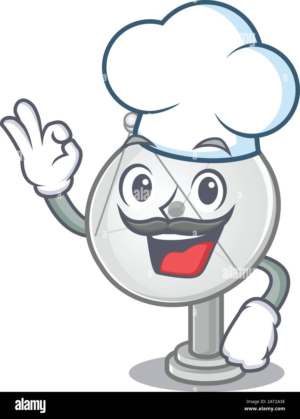 Satellite dish cartoon character wearing costume of chef and white hat