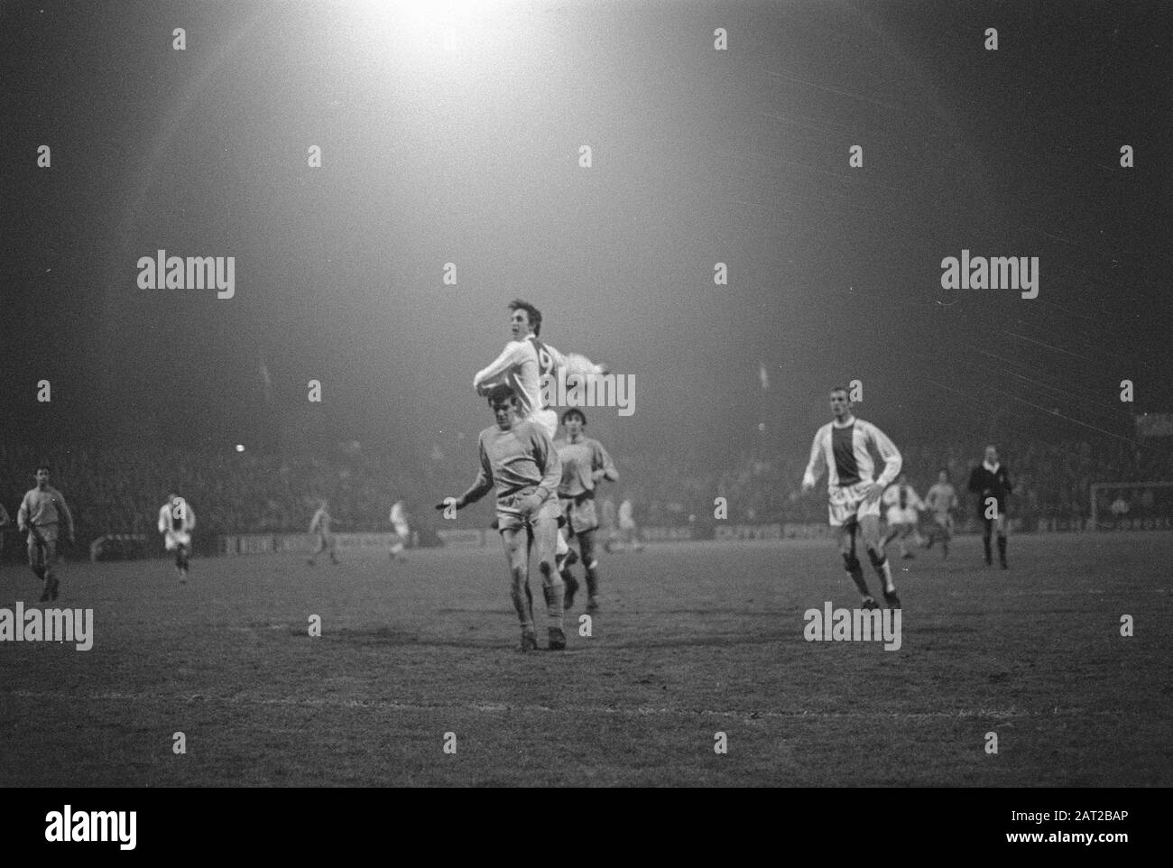 Fortuna Sittard Combination against Ajax 0-1.Headball Cruijff Date: 25 January 1969 Location: Geleen Keywords: sport, football Personality: Cruijff, Johan Stock Photo