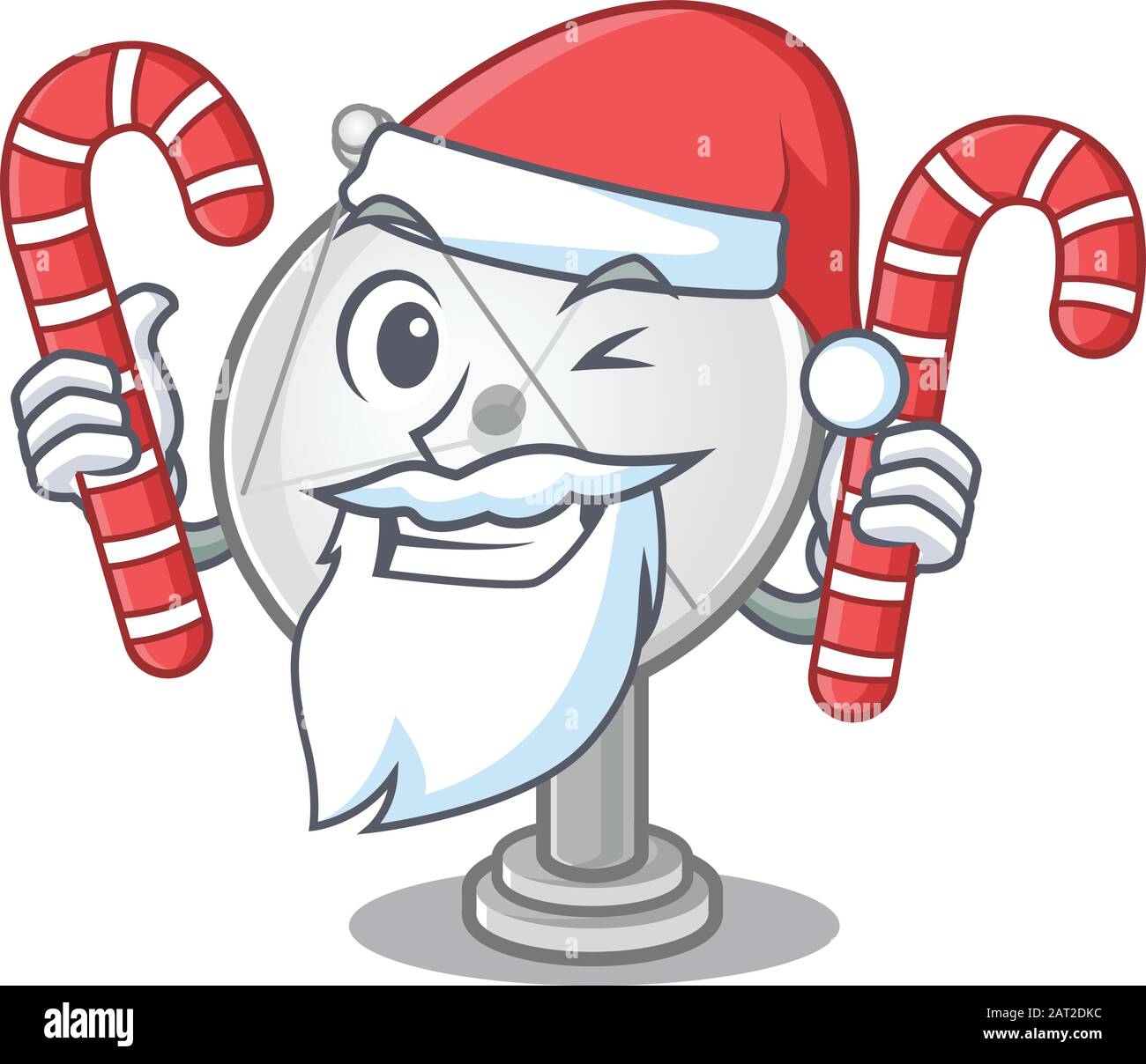 Satellite dish Cartoon character in Santa costume with candy Stock