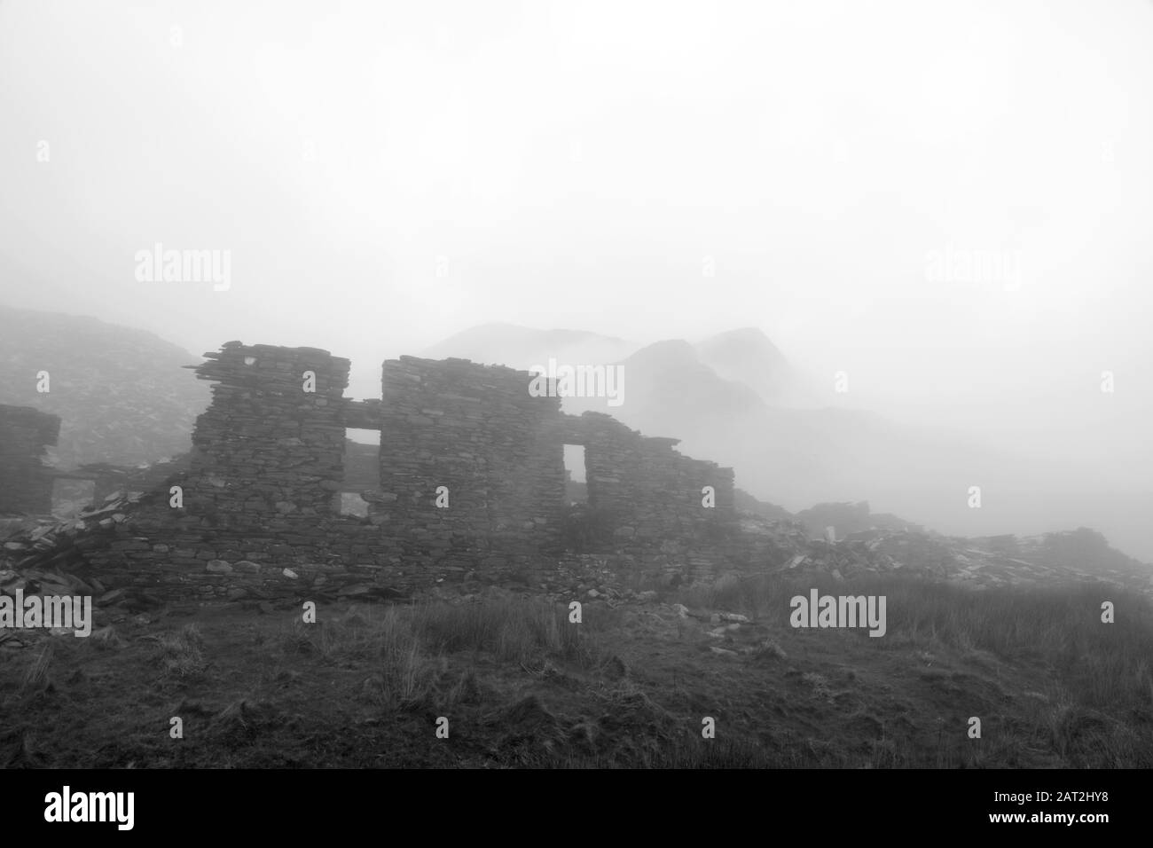 Ruins of South Snowdon Slate Quarry, Cwm Llan, Snowdonia, Wales, UK Stock Photo