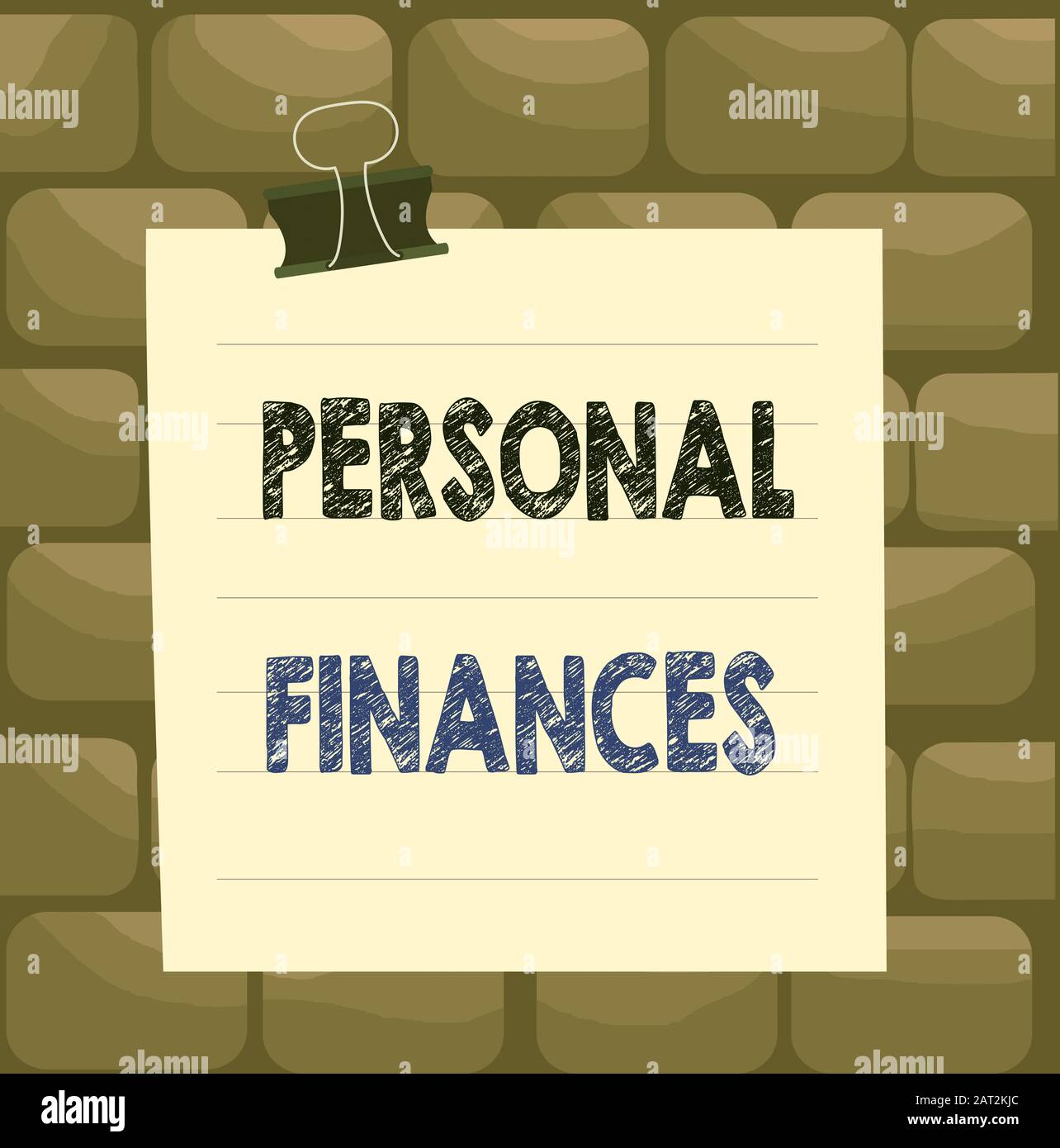 Handwriting text Personal Finances. Conceptual photo the activity of analysing own money and financial decisions Paper lines binder clip cardboard bla Stock Photo