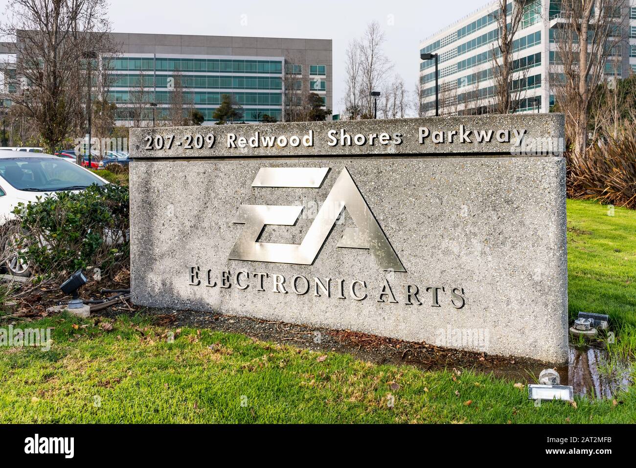 Dec 20, 2019 Redwood City / CA / USA - EA headquarters in Silicon Valley; Electronic Arts Inc. (EA) is an American video game company, the second-larg Stock Photo