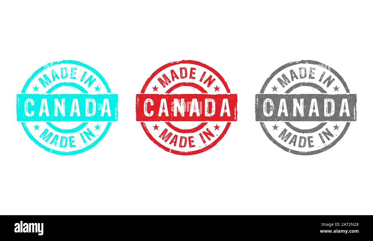 Made in Canada stamp icons in few color versions. Factory, manufacturing and production country concept 3D rendering illustration. Stock Photo