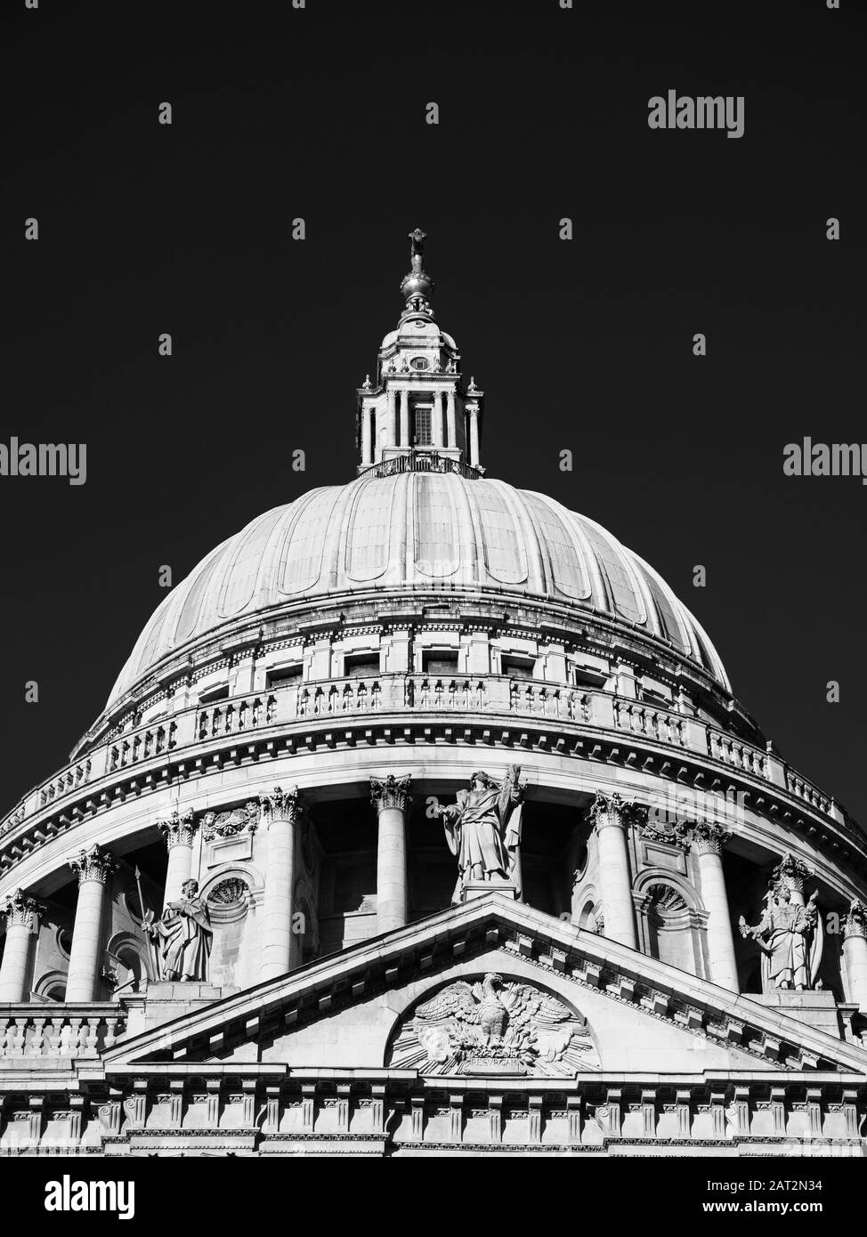 Black and White Landscape of St Pauls Cathedral, City of London, England, UK, GB. Stock Photo